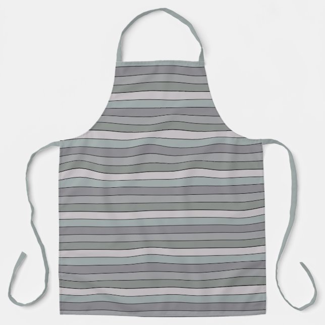 Grey Green With Black Stripes On Watercolor Paper Apron (Front)