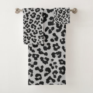 Grey Grey Ash Leopard Cheetah Animal Print Pattern Bath Towel Set