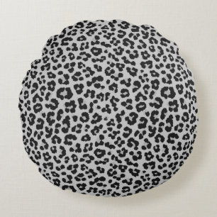 Grey Grey Ash Leopard Cheetah Animal Print Pattern Round Pillow
