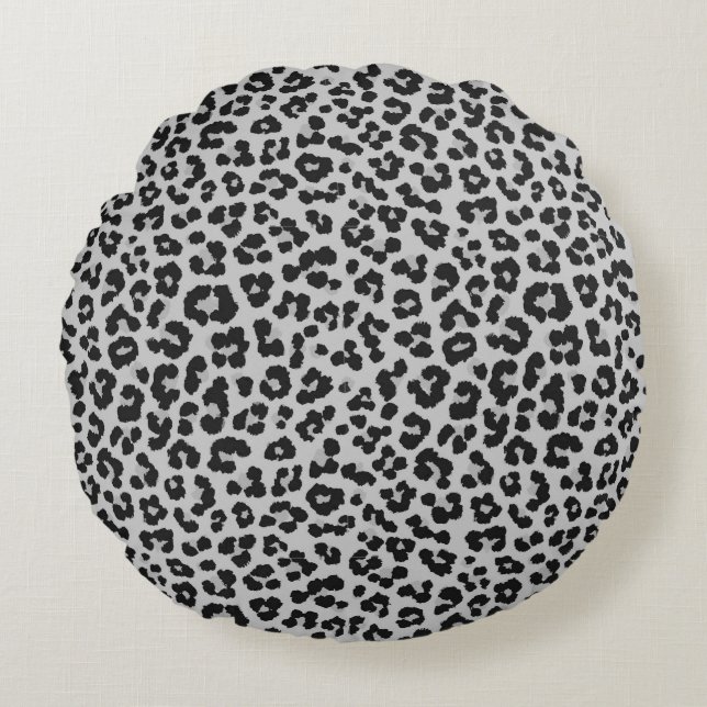 Grey Grey Ash Leopard Cheetah Animal Print Pattern Round Pillow (Front)