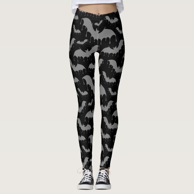 Grey Grey Bats Moth Nu Goth Gothic Alternative Leggings (Front)