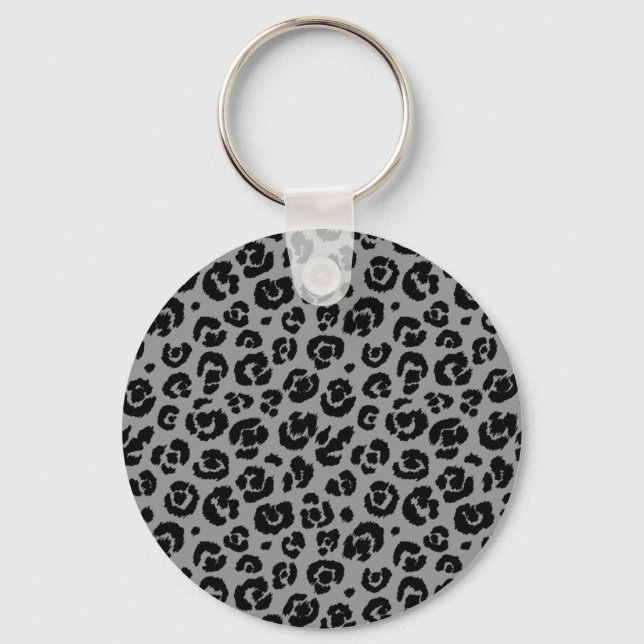 Grey Grey Black Leopard Print Keychain (Front)