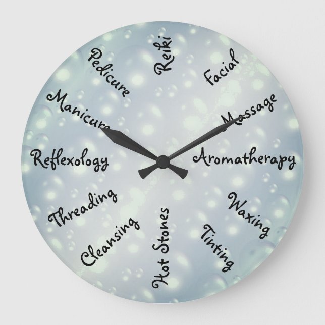 Grey / Grey Bubbles Beauty Therapy design Large Clock (Front)