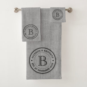Grey Grey Burlap Logo Anniversary Monogram Bath Towel Set