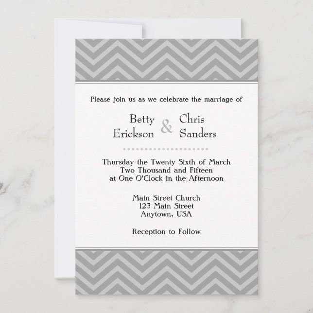 Grey Grey Chevron Invitations de mariage (Devant)