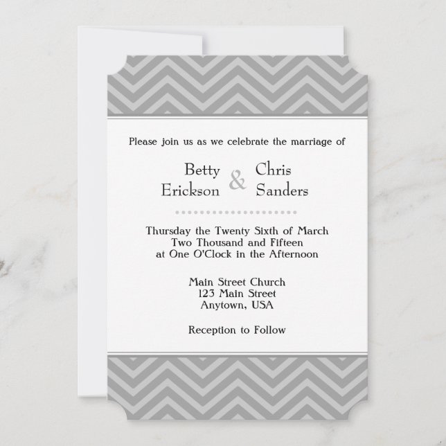 Grey Grey Chevron Invitations de mariage (Devant)