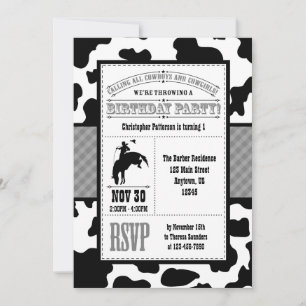 Grey Grey Cowhide Cowboy Birthday Invitation