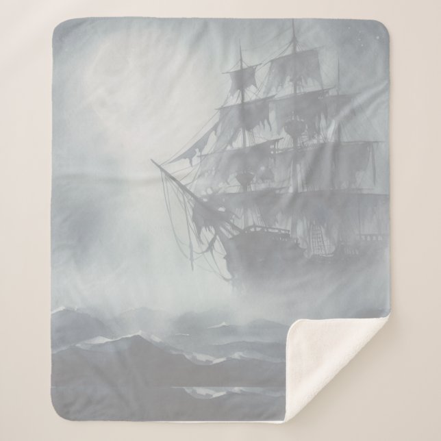 Grey, Grey Fog Pirate Ship Retirement Sherpa Blanket (Front)