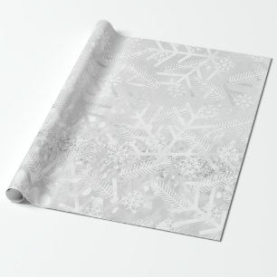 Grey Grey Glitter Christmas Holiday Snowflake Joy Wrapping Paper