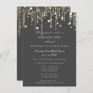 Grey Grey Gold Drips Birthday Bridal Shower Invitation