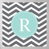 Grey Grey Mint Chevron Monogram