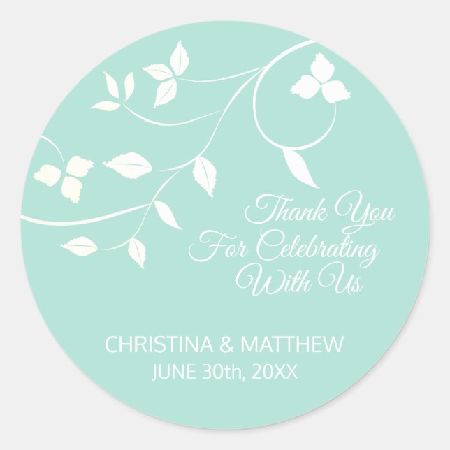 Grey, Grey Mint Green Pastel Thank You Wedding Classic Round Sticker (Front)