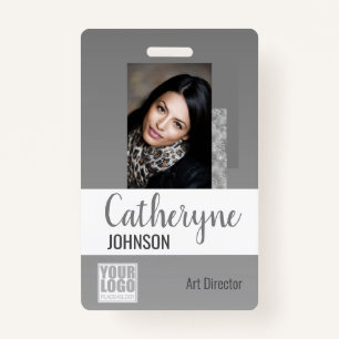 Grey Grey Ombre Logo Barcode ID Photo Template Badge