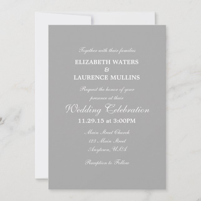 Grey Grey Plain Simple Wedding Invitation (Front)