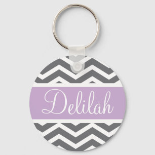 Grey Grey Purple Chevron Custom Name Keychain