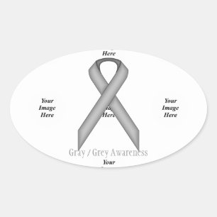 Grey / Grey Standard Ribbon by Kenneth Yoncich Oval Sticker