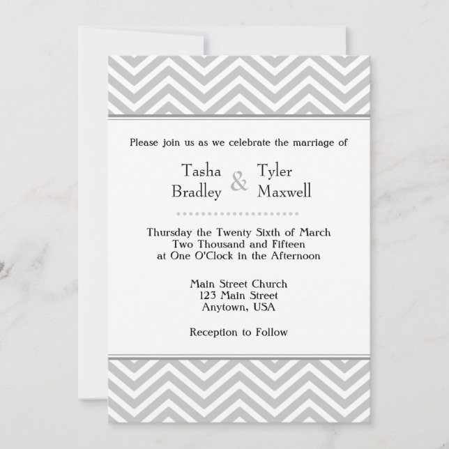 Grey Grey White Chevron Wedding Invitation (Front)