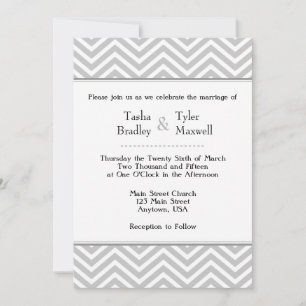 Grey Grey White Chevron Wedding Invitation