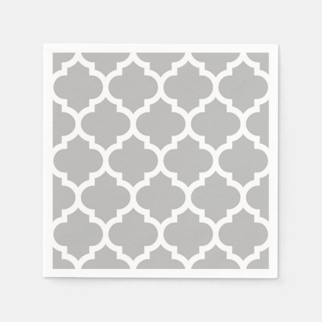 Grey Grey White Moroccan Quatrefoil Pattern #5 Napkin (Front)