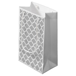 Grey Grey White Moroccan Quatrefoil Pattern #5 Small Gift Bag