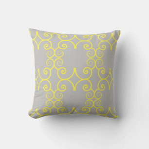 Grey grey & yellow abstract pattern solid back throw pillow