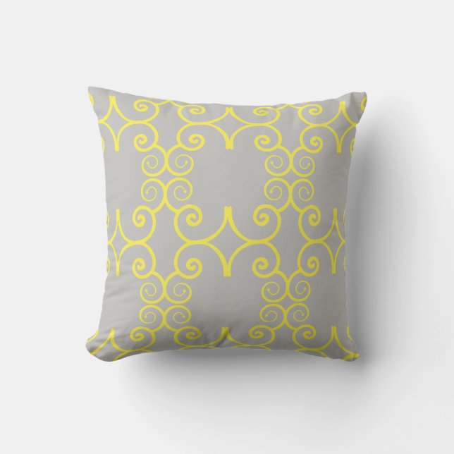 Grey grey & yellow abstract pattern solid back throw pillow (Front)