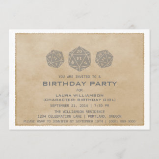 Grey Grunge D20 Dice Gamer Birthday Party Invite