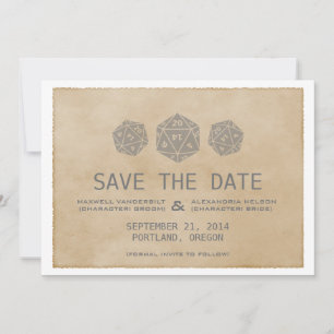 Grey Grunge D20 Dice Gamer Save the Date Invite
