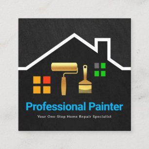 Grey Grunge Gold Brush Rooftop Building Square Business Card