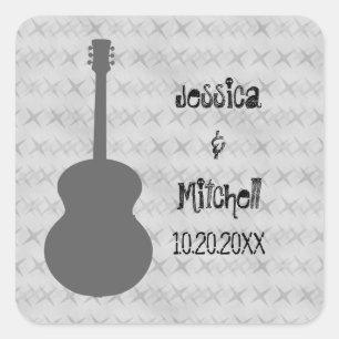 Grey Guitar Grunge Wedding Stickers