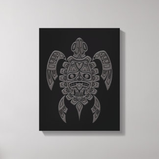 Grey Haida Spirit Sea Turtle on Black Canvas Print