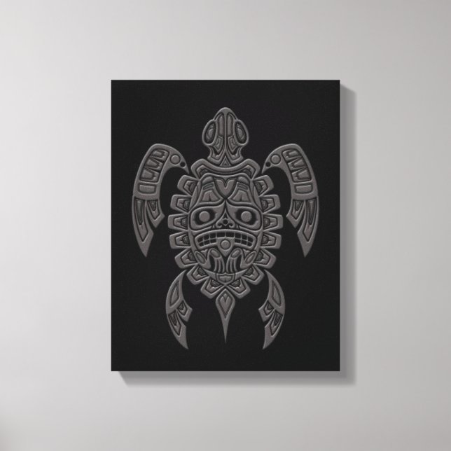 Grey Haida Spirit Sea Turtle on Black Canvas Print (Front)