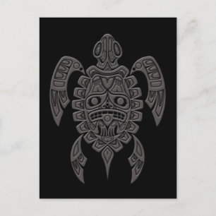 Grey Haida Spirit Sea Turtle on Black Postcard