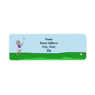Grey Hair Female Golfer Return Address Label