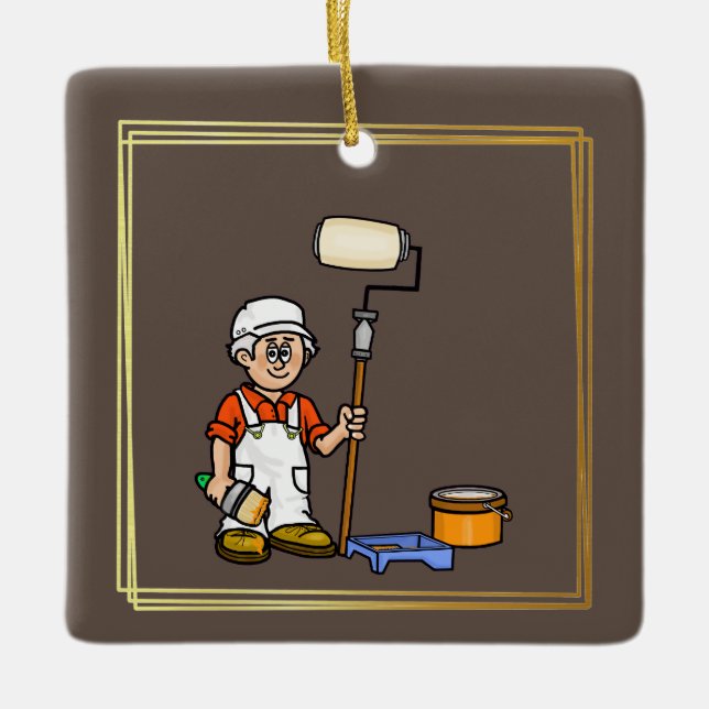 Grey Hair Older Male House Painter Ornament        (Front)
