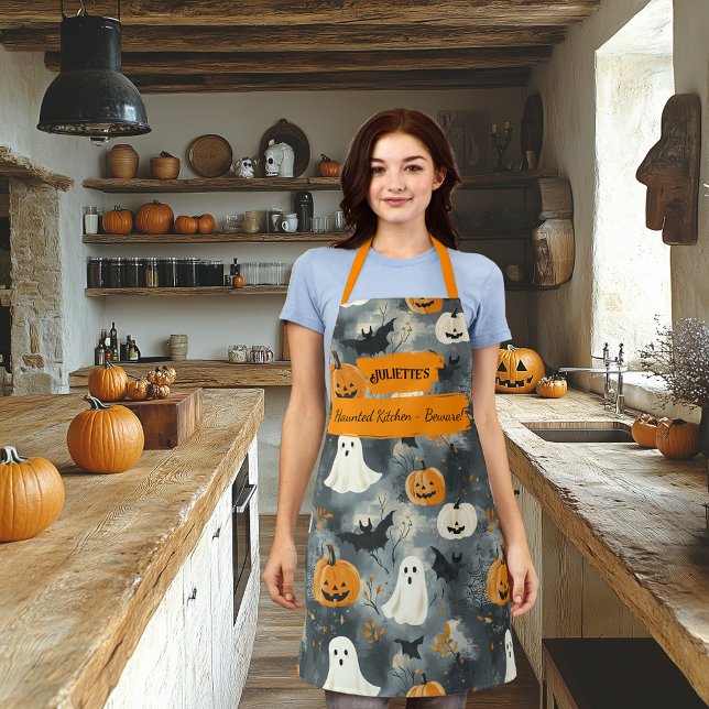 Grey Halloween  with Ghosts, Pumpkins, and Bats Apron (Creator Uploaded)