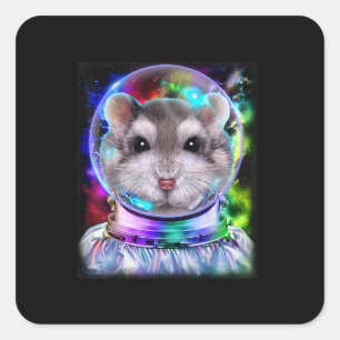 Grey Hamster As Astronaut Exploring Space Square Sticker