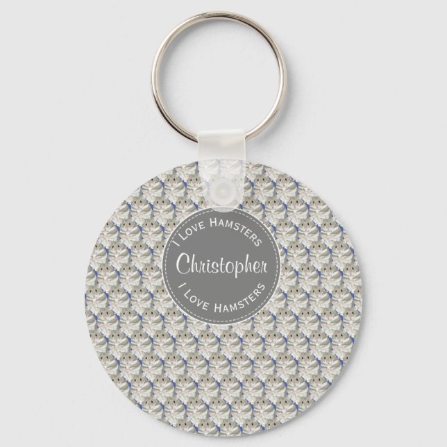 Grey Hamster boy’s personalised Keychain (Front)