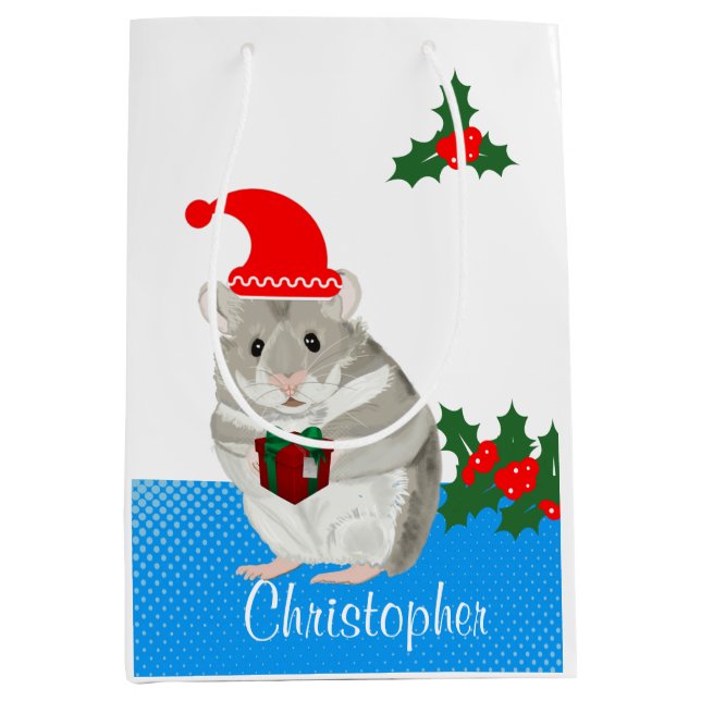 Grey Hamster personalised  Medium Gift Bag (Front)