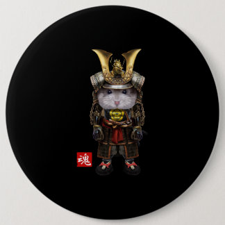 Grey  Hamster With Japanese Samurai 6 Inch Round Button