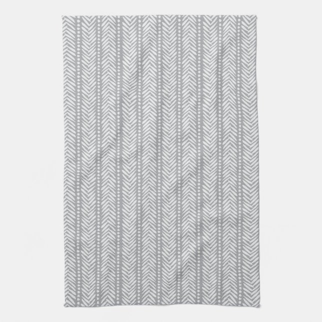 Grey Hand Drawn Chevron Pattern Kitchen Towel (Vertical)