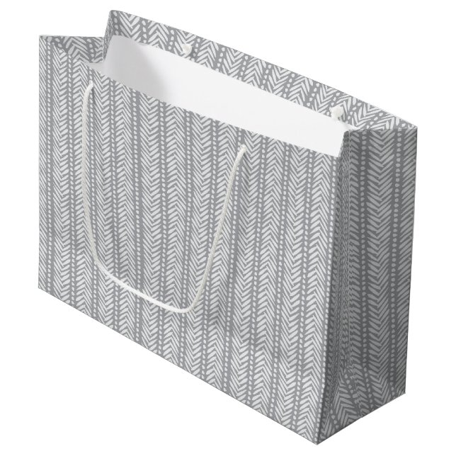 Grey Hand Drawn Chevron Pattern Large Gift Bag (Front Angled)