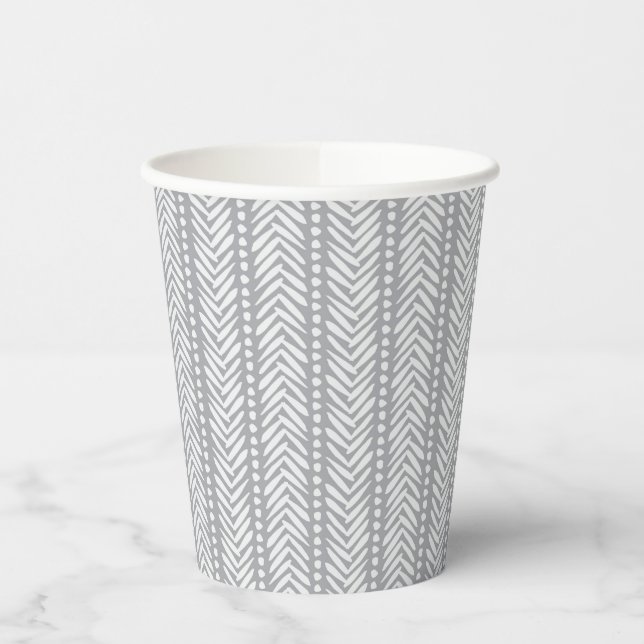 Grey Hand Drawn Chevron Pattern Paper Cups (Left)