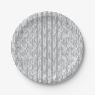 Grey Hand Drawn Chevron Pattern Paper Plate