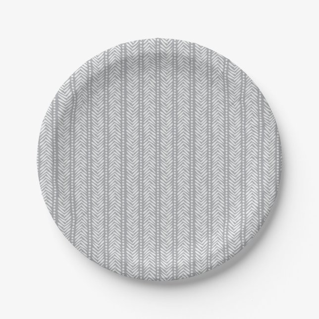 Grey Hand Drawn Chevron Pattern Paper Plate (Front)