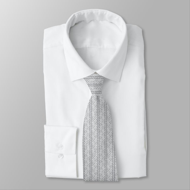 Grey Hand Drawn Chevron Pattern Tie (Tied)