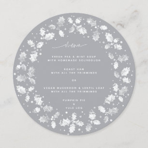 Grey Hand Printed Holly Wreath Christmas Menu
