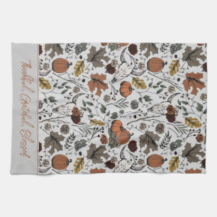 Grey Harvest and Horns Thankful Grateful Blessed Kitchen Towel