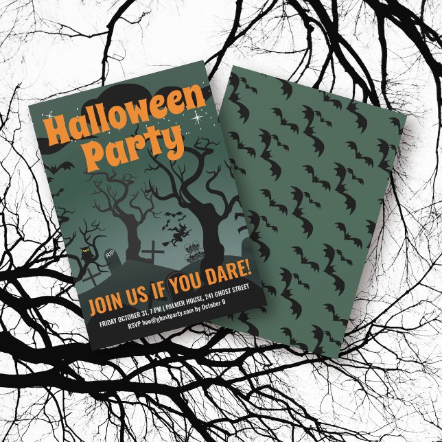Grey haunted graveyard Halloween party Invitation (Creator Uploaded)