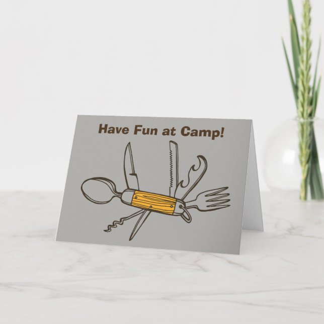 Grey Have Fun At Camp Pocket Knife Greeting Card (Front)